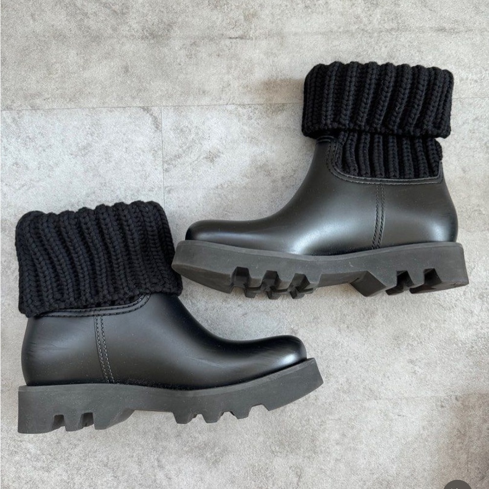 Moncler Black Knit Foldover Rain Boots - Picture 5 of 5